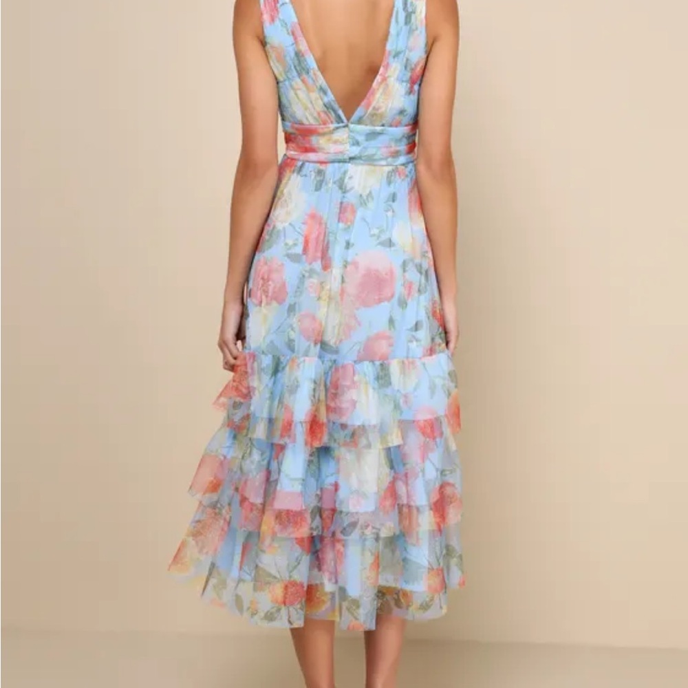 Lulu's Floral Midi Dress in Blue and Pink